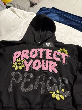 Protect Your Peace unisex Black Hoodie with Pink & Yellow Graphic